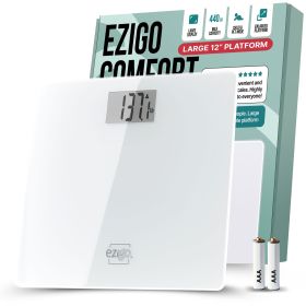 Digital Bathroom Scale for Body Weight EziGo Large Platform 12 inch 30cm, High Capacity 440lb 200kg, Accurate Scale for Adults, Elderly, Seniors, Pets