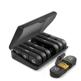 Seven Days Medicine Box A Week 21 Boxes of Black Medicine Boxes Portable Plastic Boxes for Vitamins Medicine Fish Oils Organizer (Color: Black Box Black Grid)